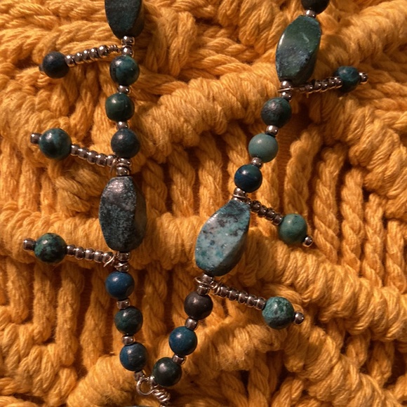 Hand crafted teal long  necklace - Picture 3 of 5